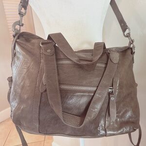 Olivia Harris Grey Leather Crossbody Distressed Hobo bag purse